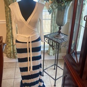 Navy blue and white striped maxi